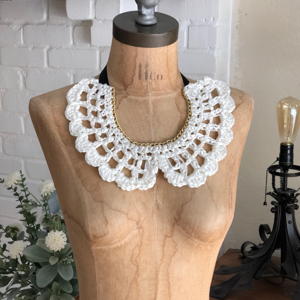 Collar Coal Crocheted Bib Necklace